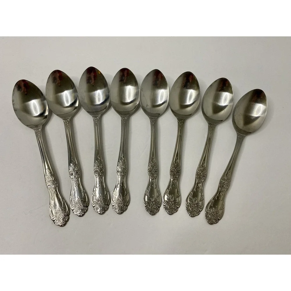 Rogers Co Stainless Steel Flatware China Love Joy Soup Spoons Set Of 8